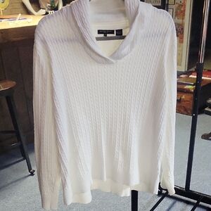 Jeanne Pierre White Cowl Neck Sweater